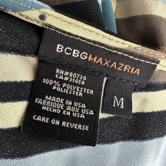 BCBG MaxAzria Stretch Dress M Surplice Wrap Blue Brown Stripe 3/4 Sleeve - Picture 5 of 6